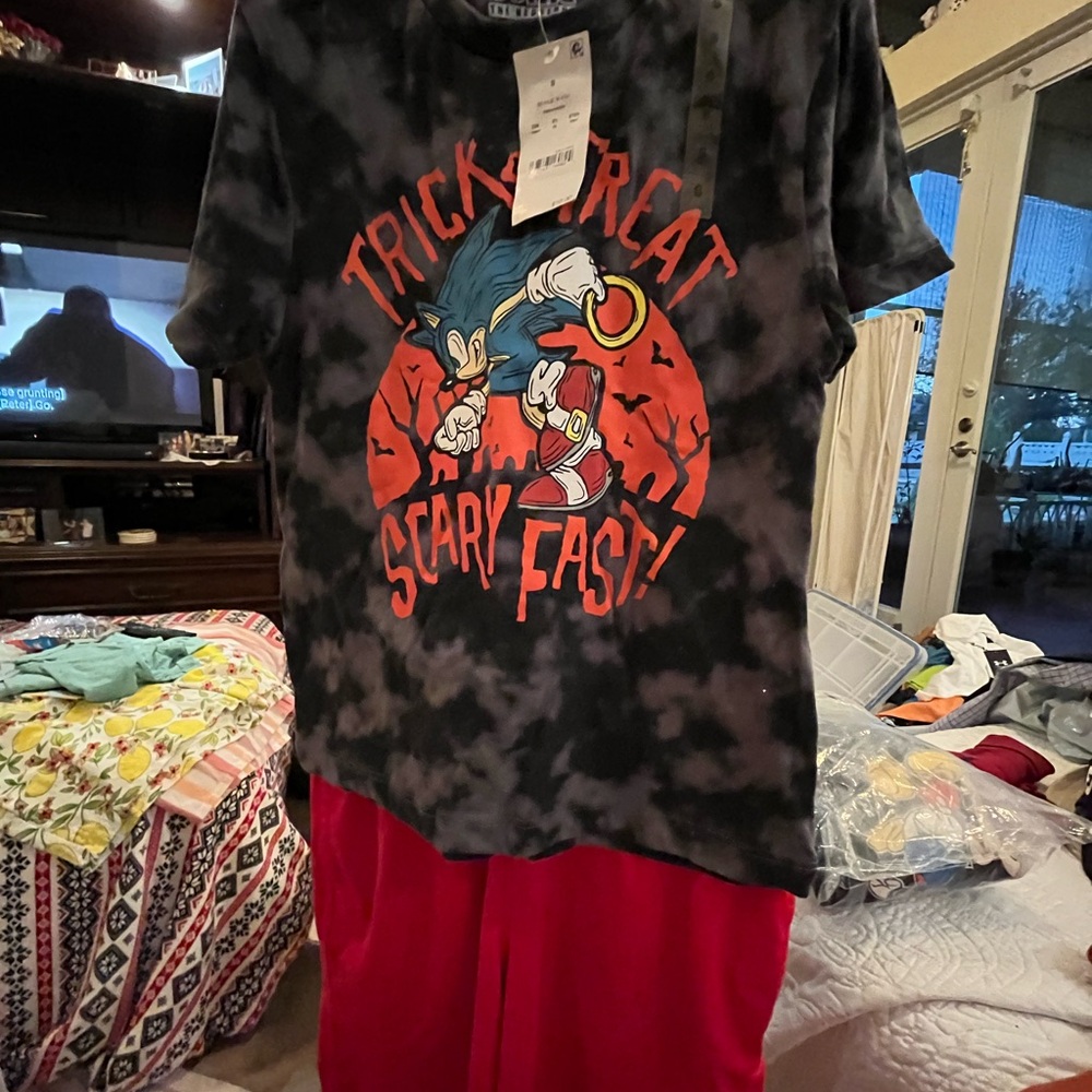 Sonic Halloween Graphic Tee and Red Pants Set